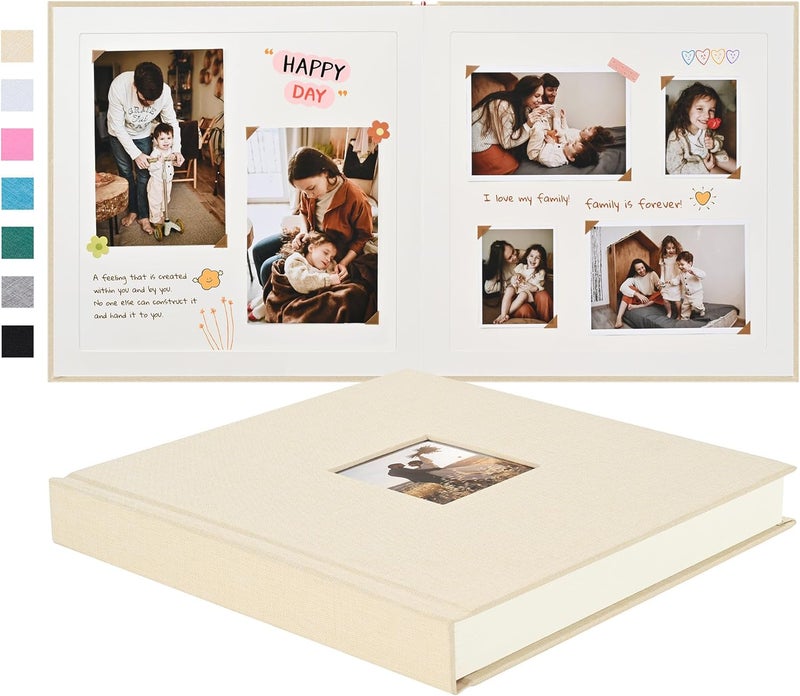 Pssoss 10 x 10 Inch DIY Scrapbook Album 40 Pages Linen Hardcover Kraft White Paper Scrap Book Photo Albums Memory Book for Baby Wedding Family Anniversary Photo Album (Beige, 40 pages) - Image 1